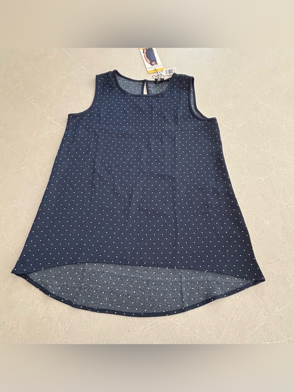 BNWT Mario Serrani Italy Sleeveless Dress Top Blouse Navy Blue White Polka Dot